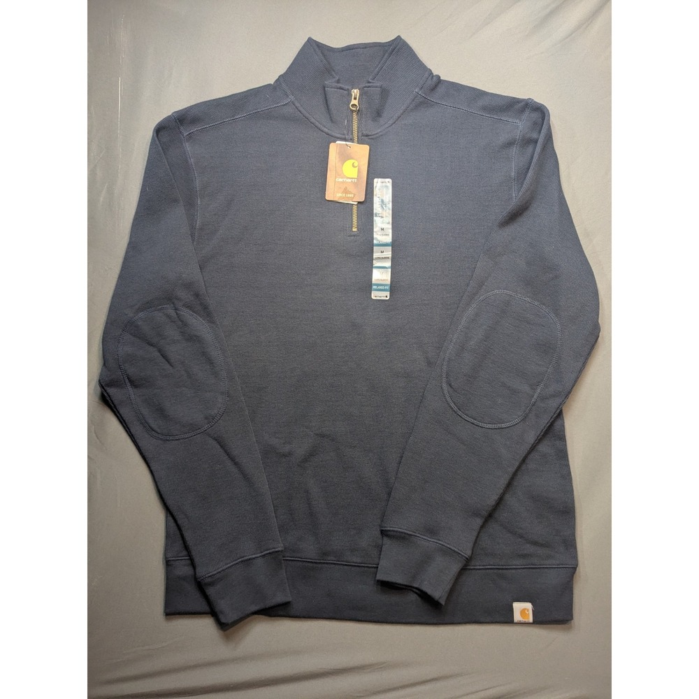 Carhartt Mens Relaxed Fit Quarter Zip Pullover Navy Blue Sweater 100007 M NEW